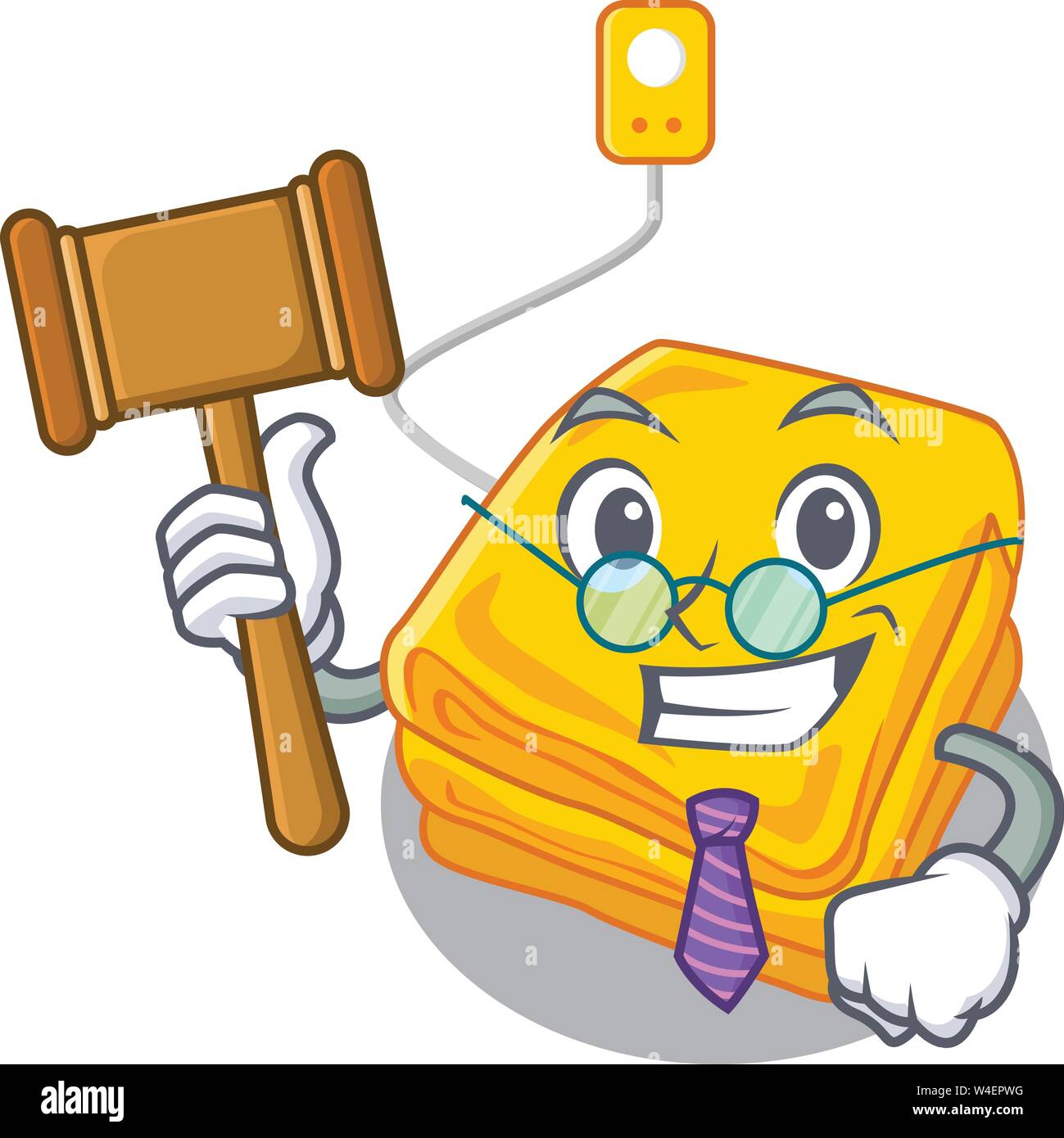 Judge electric blankets put in cartoon bed vector illustration Stock