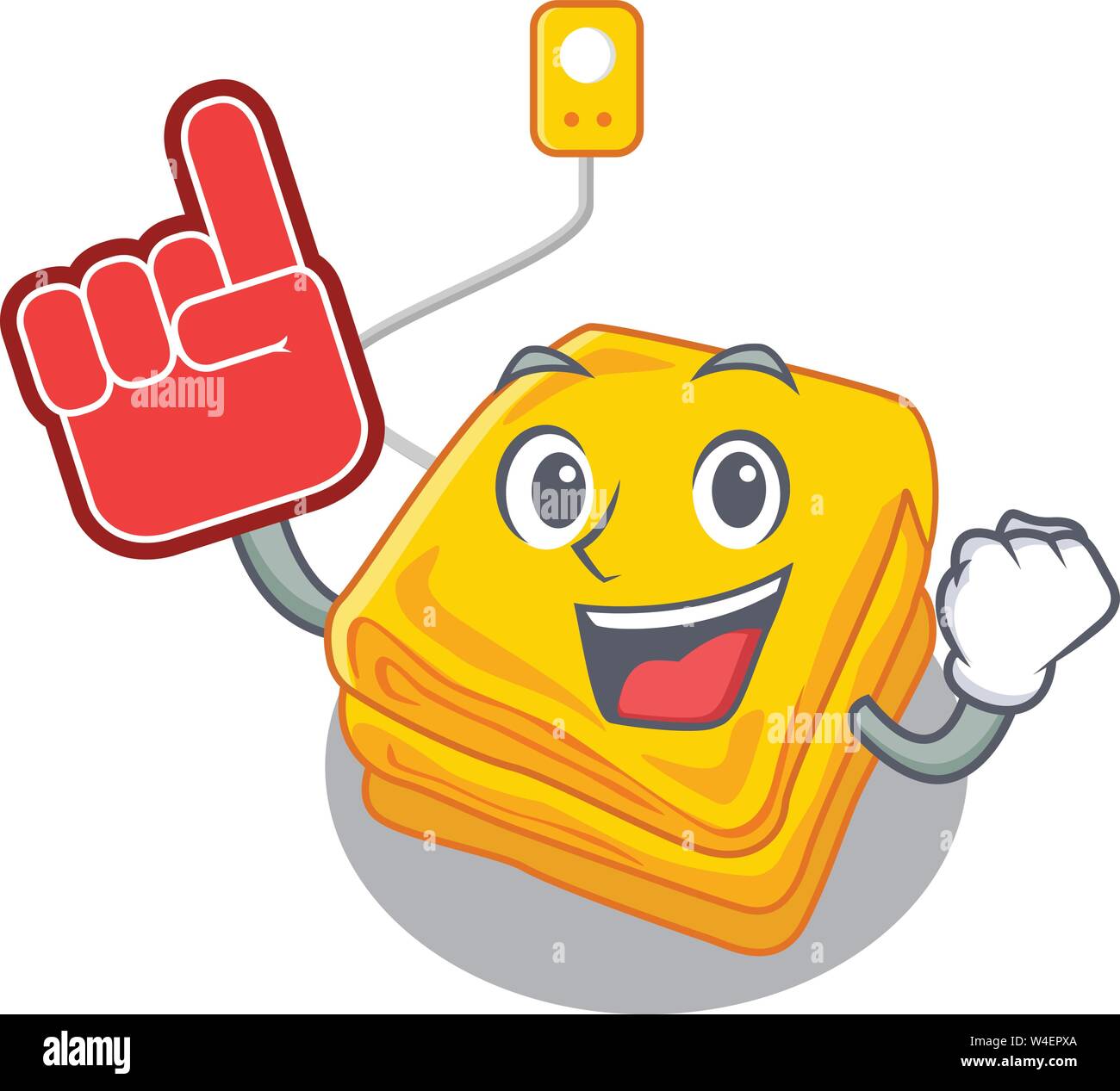 Foam finger electric blankets put in cartoon bed vector illustration