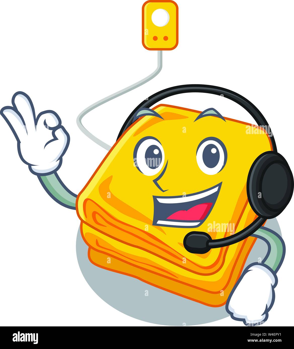 With headphone electric blankets put in cartoon bed vector illustration