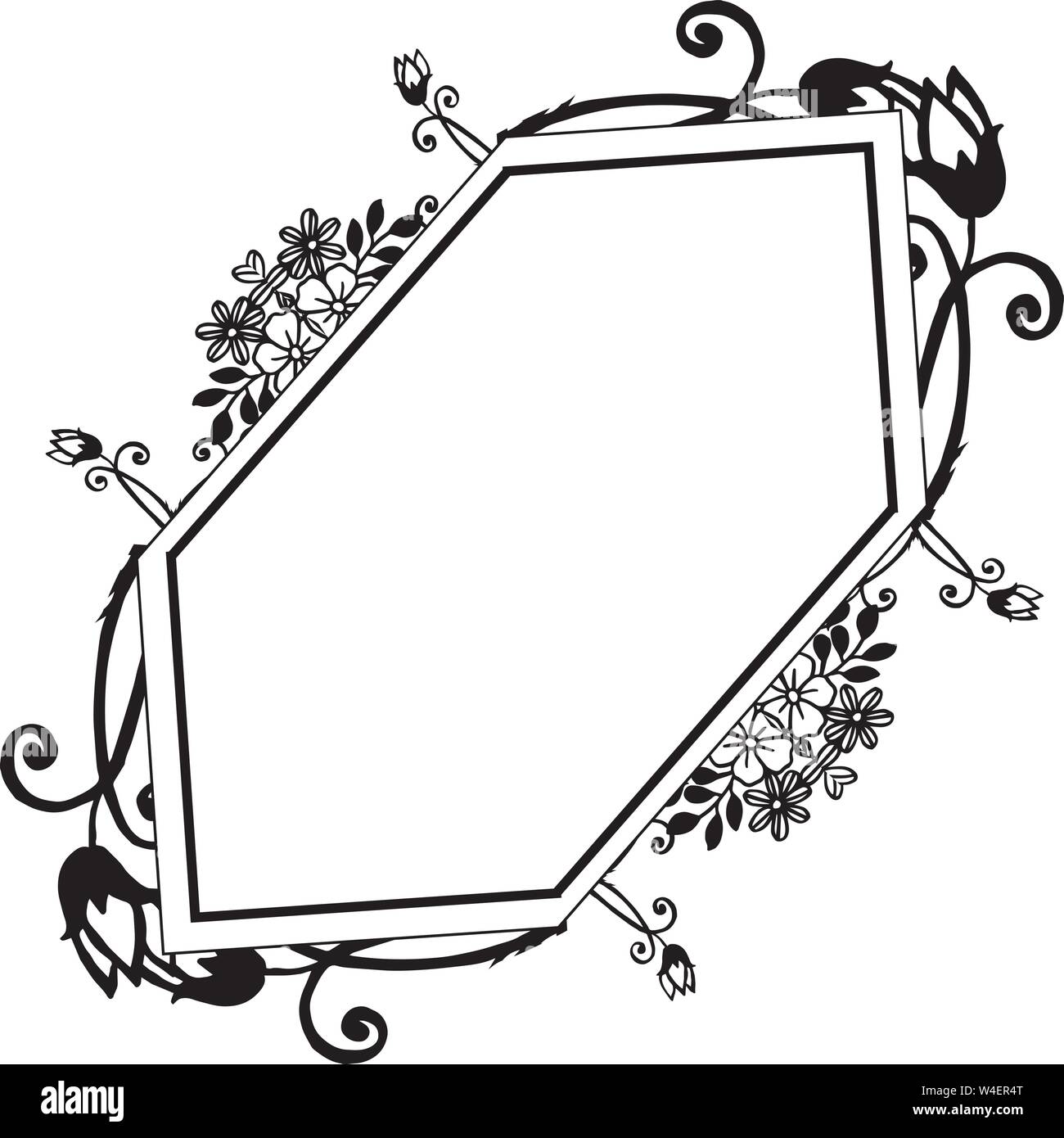 Vintage frame, with drawing elegant flower and leaf, invitation card