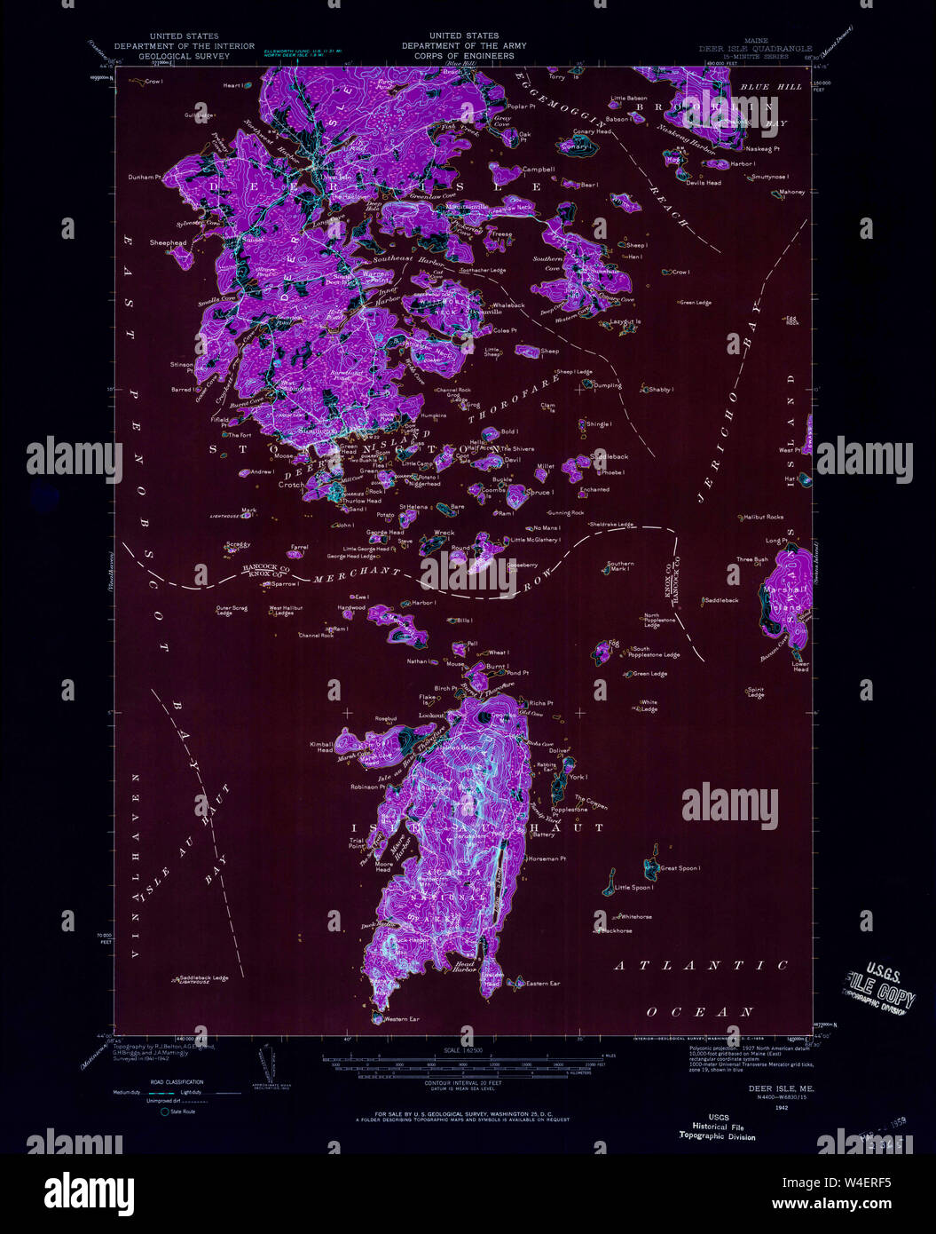 Maine USGS Historical Map Deer Isle 460353 1942 62500 Inversion Restoration Stock Photo Alamy