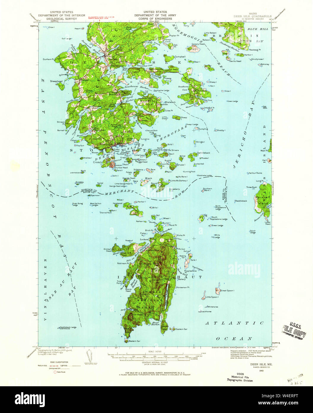 Maine USGS Historical Map Deer Isle 460353 1942 62500 Restoration Stock