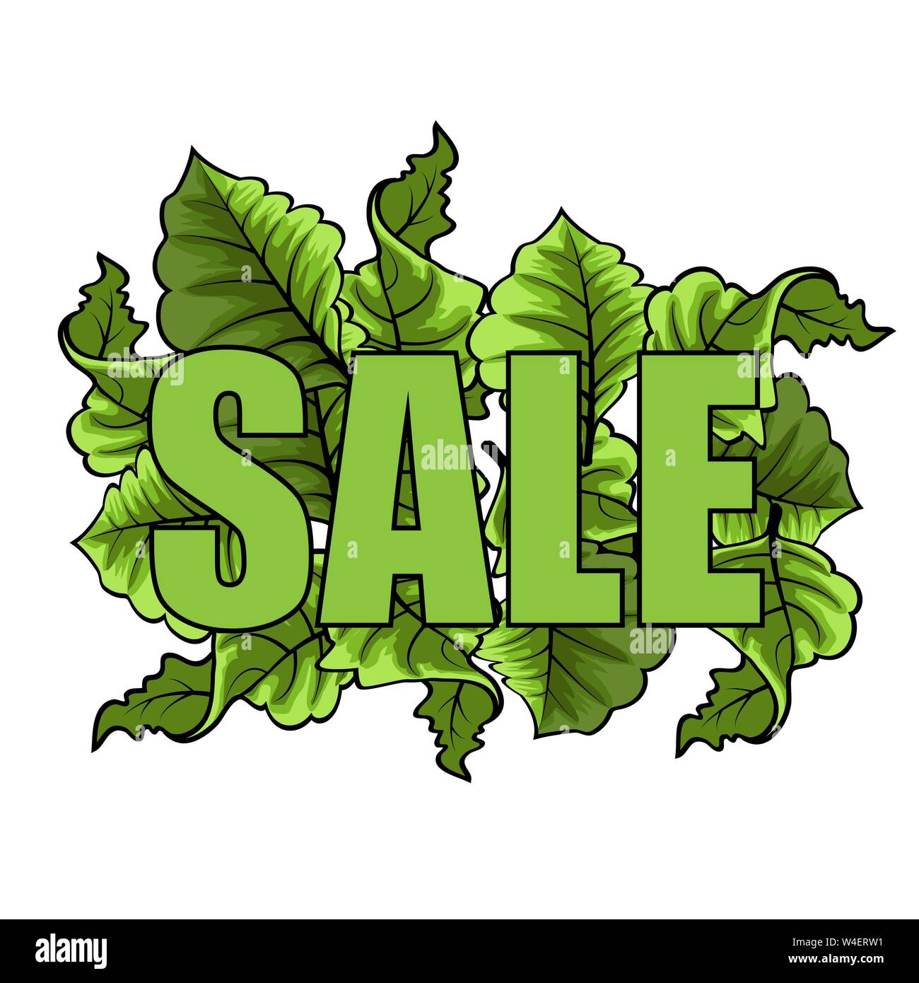 Beautiful pattern with green sale with leaves on white background Stock Vector