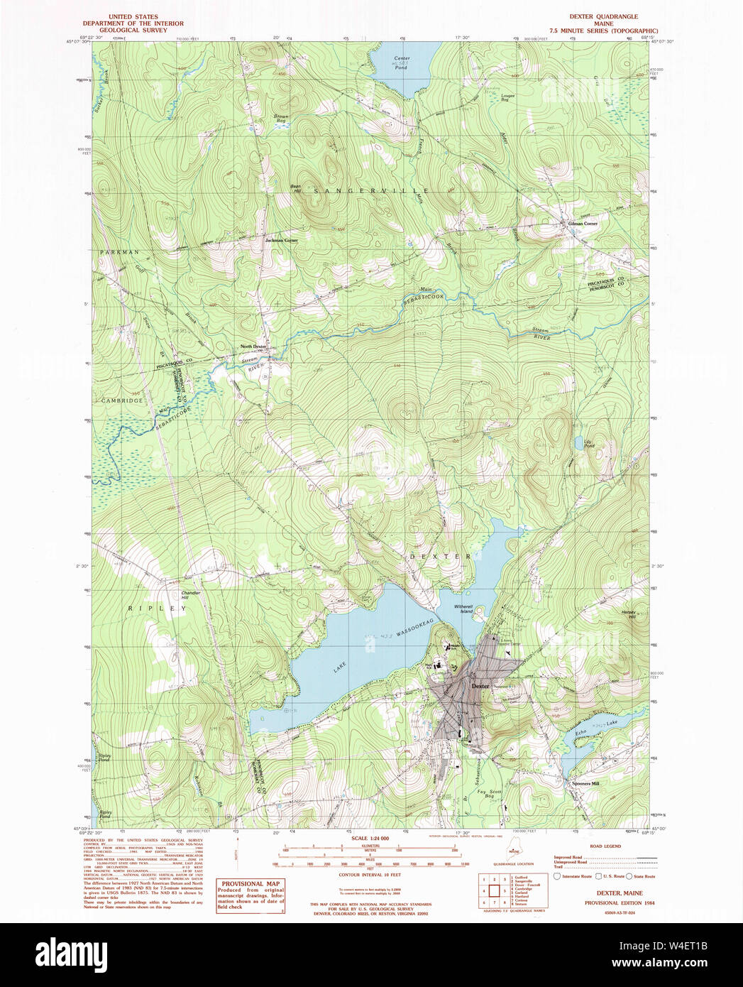 Maine USGS Historical Map Dexter 105076 1984 24000 Restoration Stock