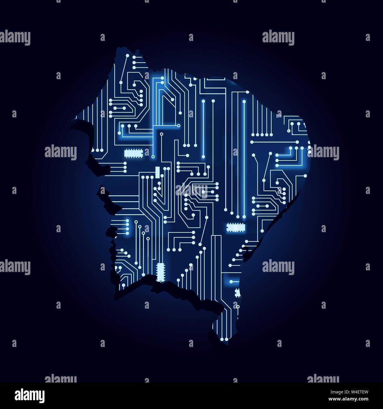 Contour map of Northeast of Brazil with a technological electronics ...