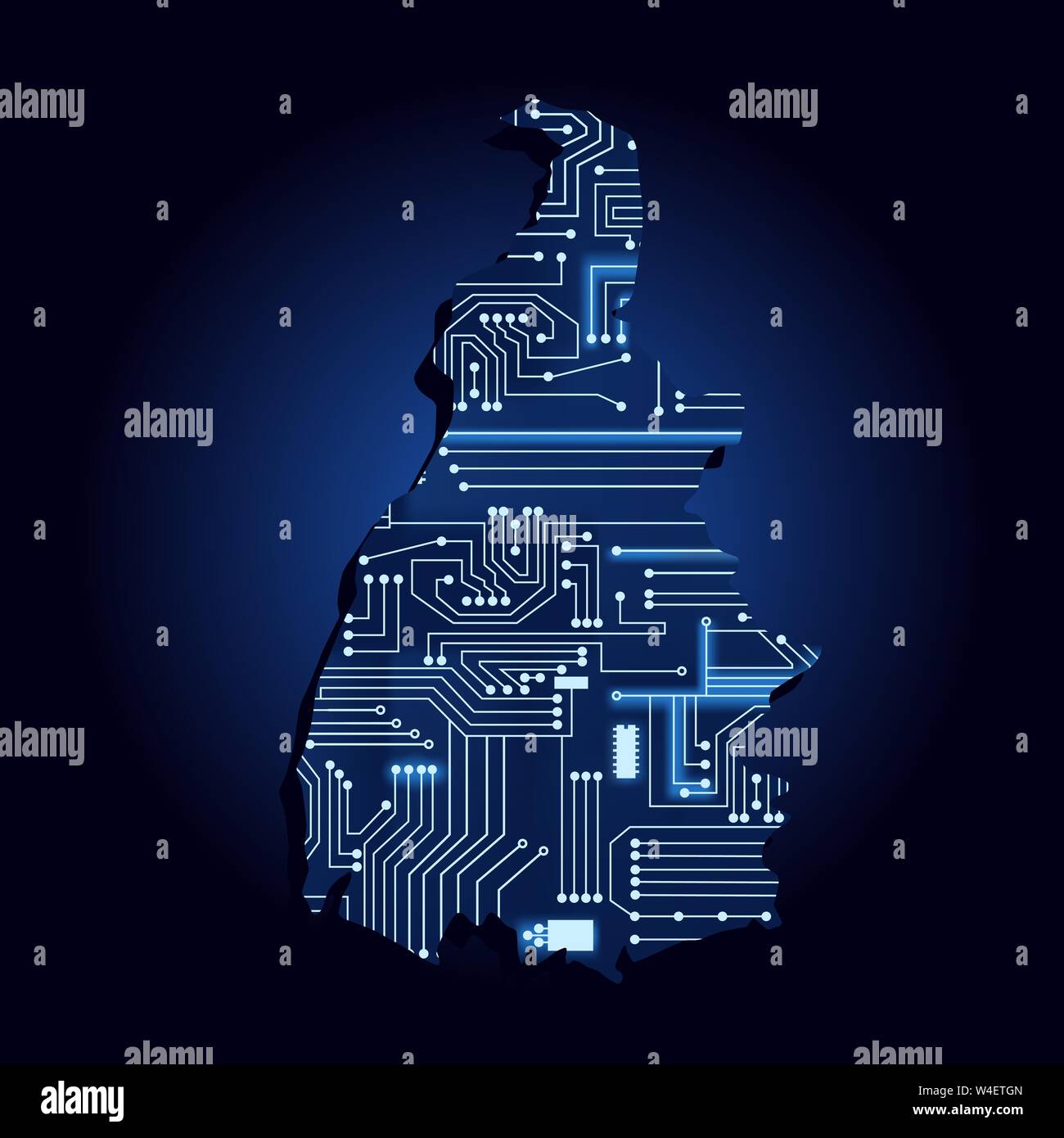 Contour map of Tocantins with a technological electronics circuit. Brazilian state. Blue background. Stock Vector