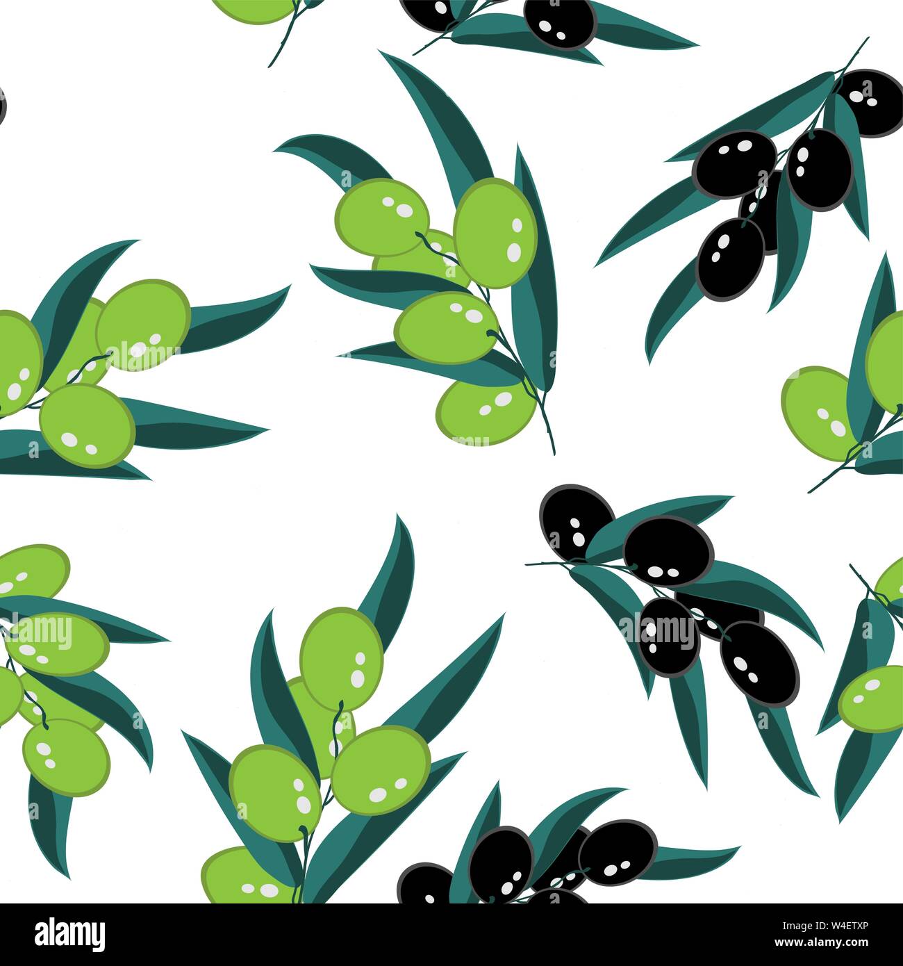 Illustration with branch green and black olives seamless on white ...