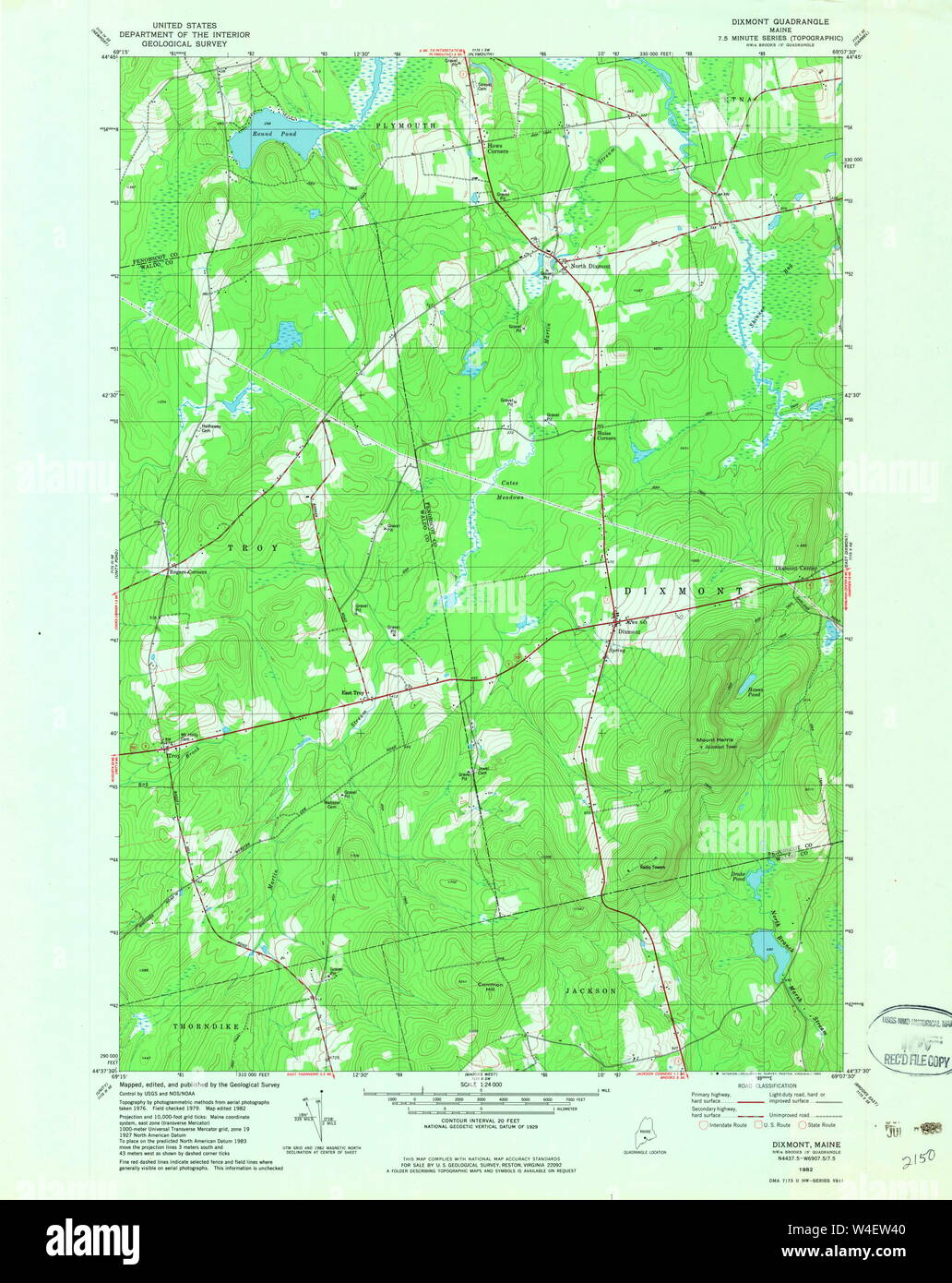 Maine USGS Historical Map Dixmont 806645 1982 24000 Restoration Stock