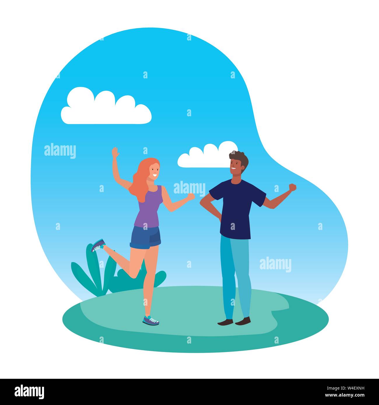 young interracial lovers couple in the landscape Stock Vector Image ...
