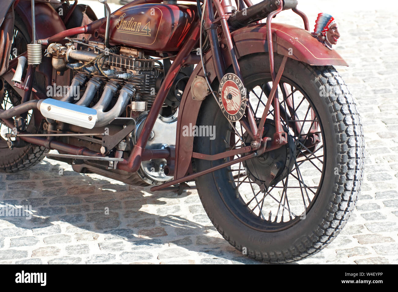 American Indian Head on a Vintage Indian Scout Classic Motorcycle Stock Photo