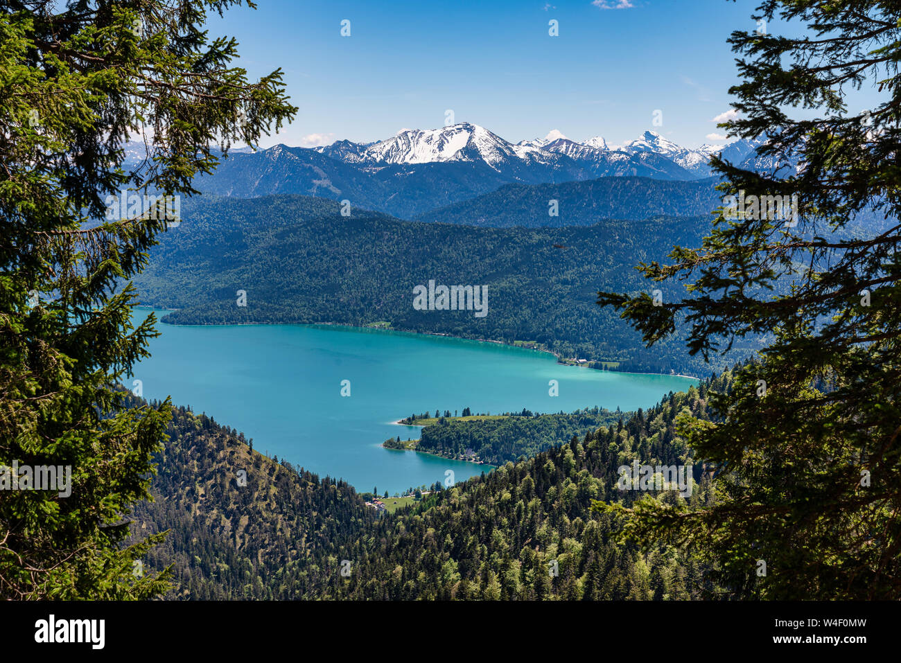 View of the lake Walchensee in the Alps of Bavaria in Germany, Europe Stock Photo