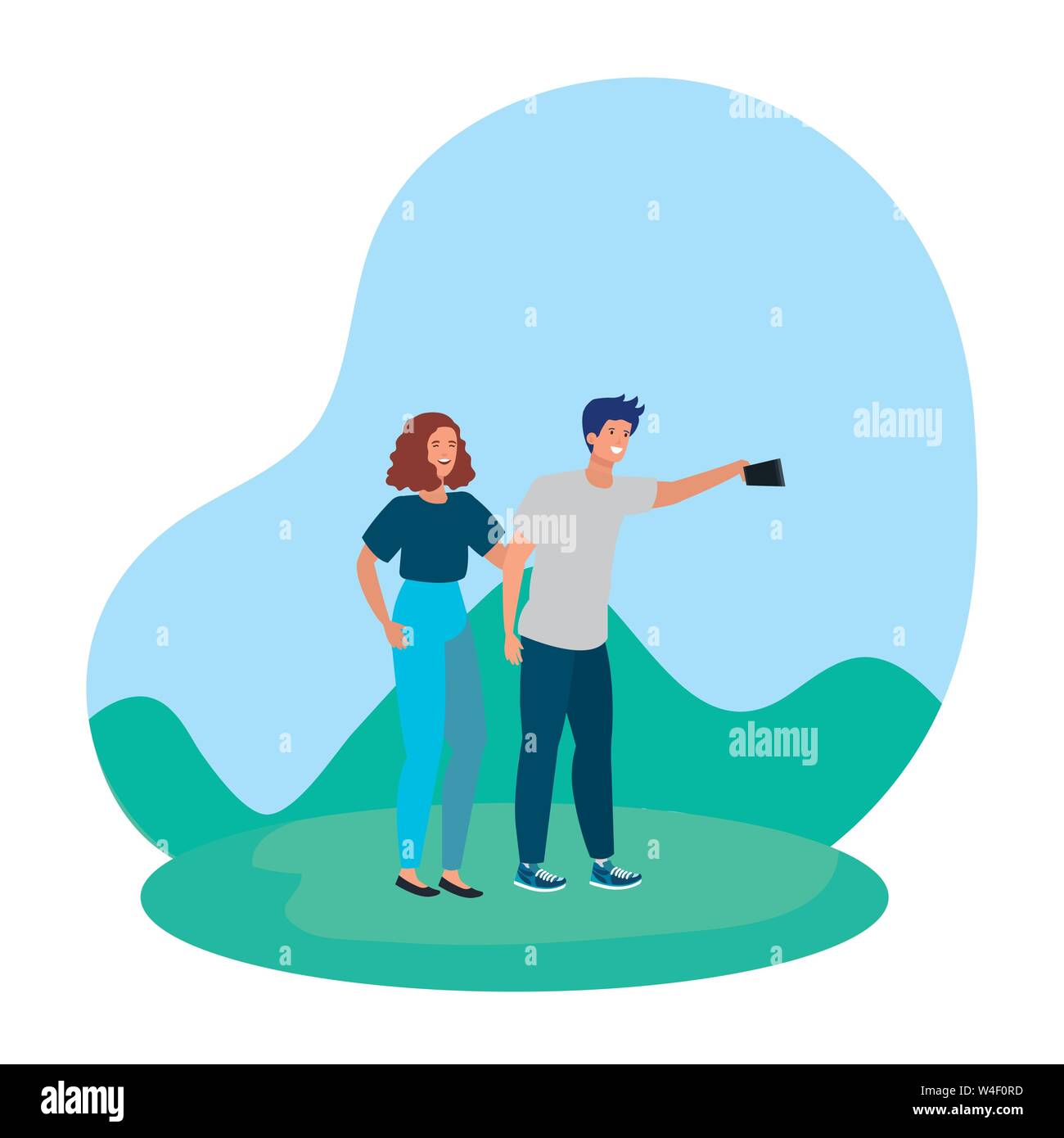 young lovers couple taking a selfie in the camp Stock Vector Image ...