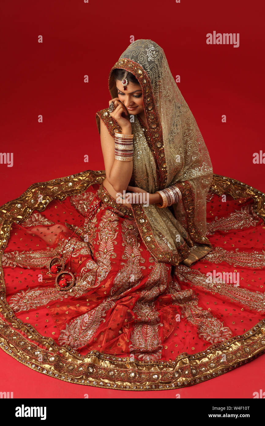 high angle view of a indian bride sitting W4F10T