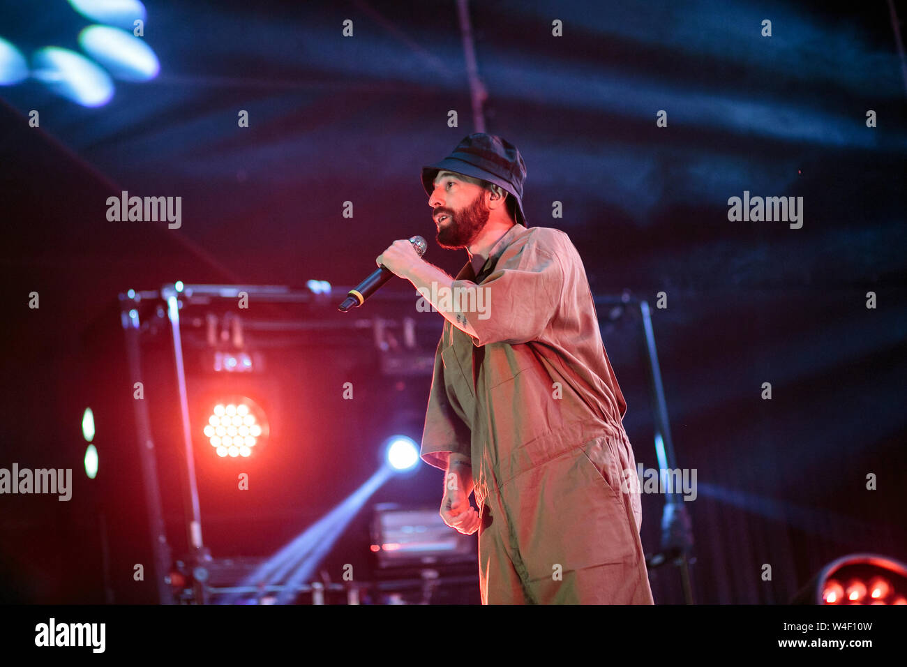 Coma Cose live 2019 July 19 Turin tthe italian rap duo, coma cose, perform live during gruvillage festival Stock Photo