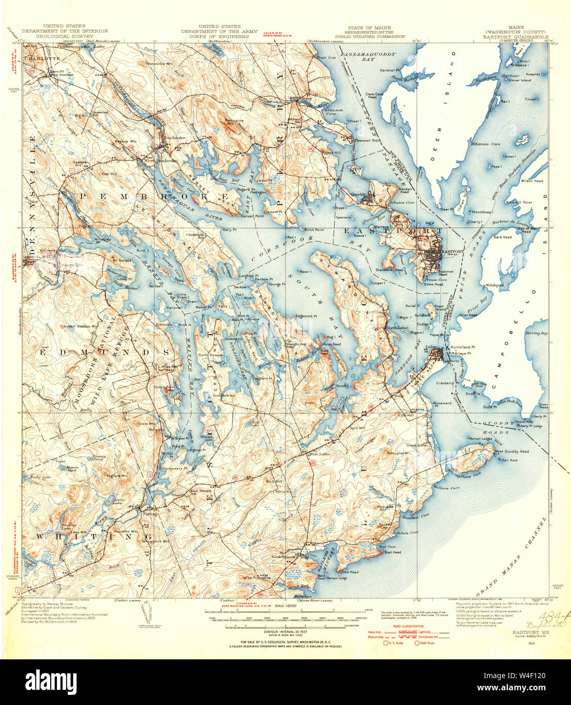 Maine USGS Historical Map Eastport 460379 1943 62500 Restoration Stock