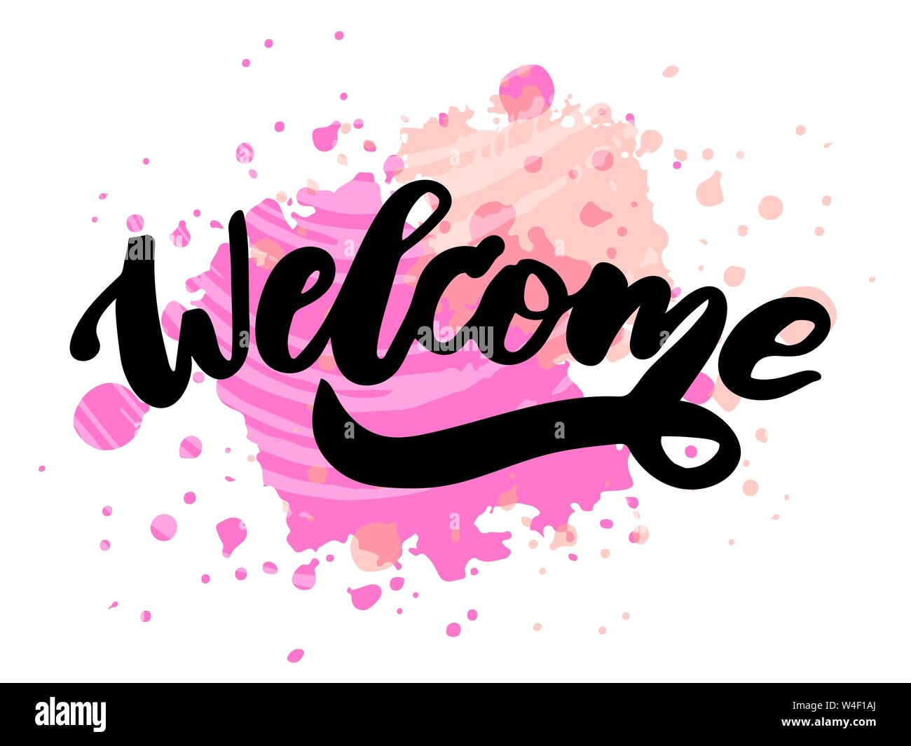 Lettering with phrase Welcome. Vector illustration. watercolor lettering calligraphy brush Stock Vector