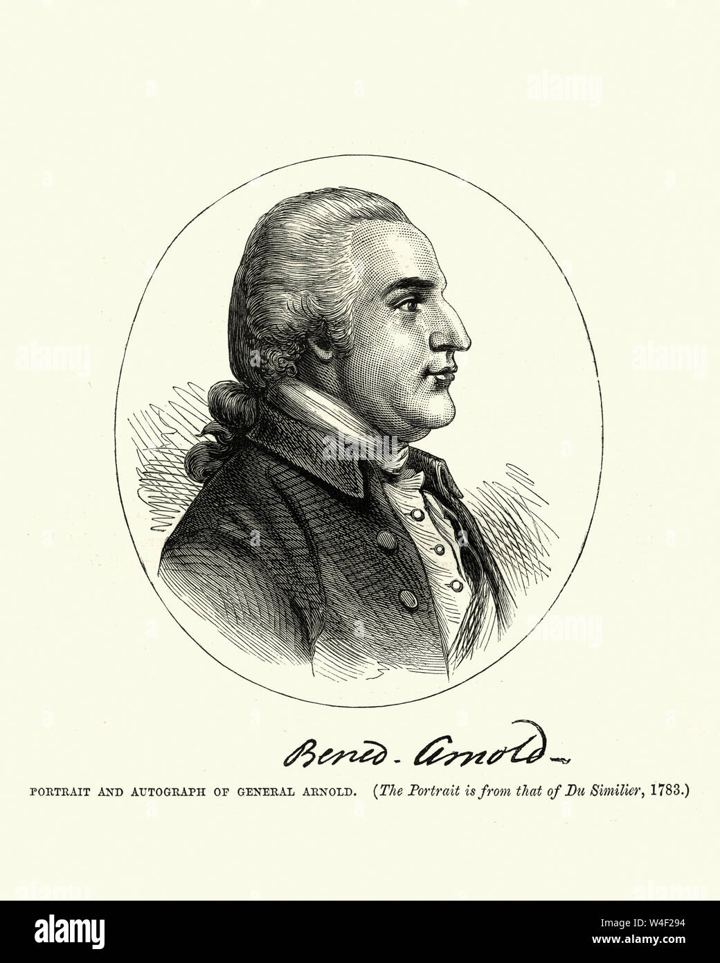 Vintage engraving of Benedict Arnold an American military officer who served as a general during the American Revolutionary War, fighting for the Amer Stock Photo