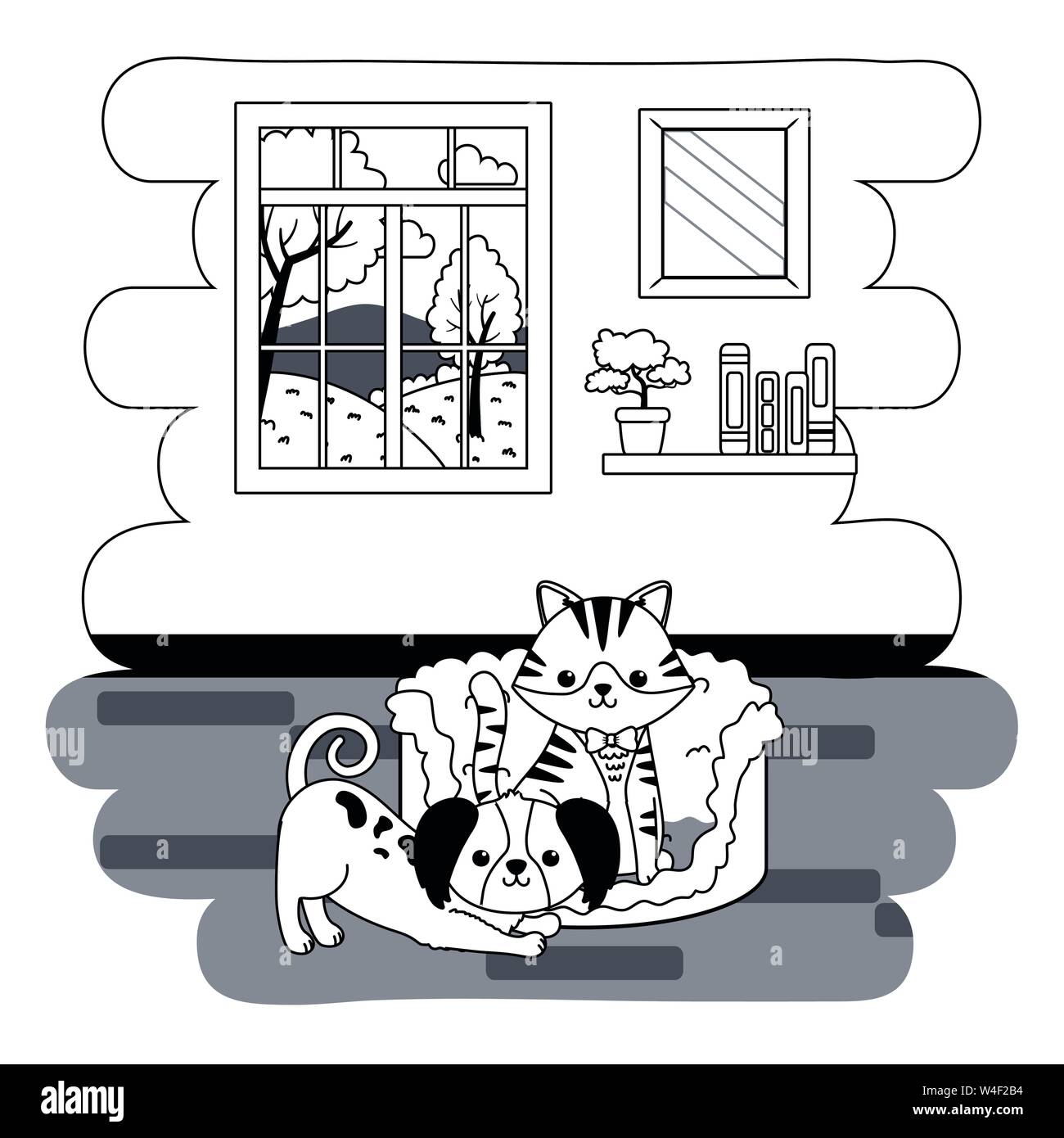 Cat and dog cartoon design, Mascot pet animal domestic cute life nature