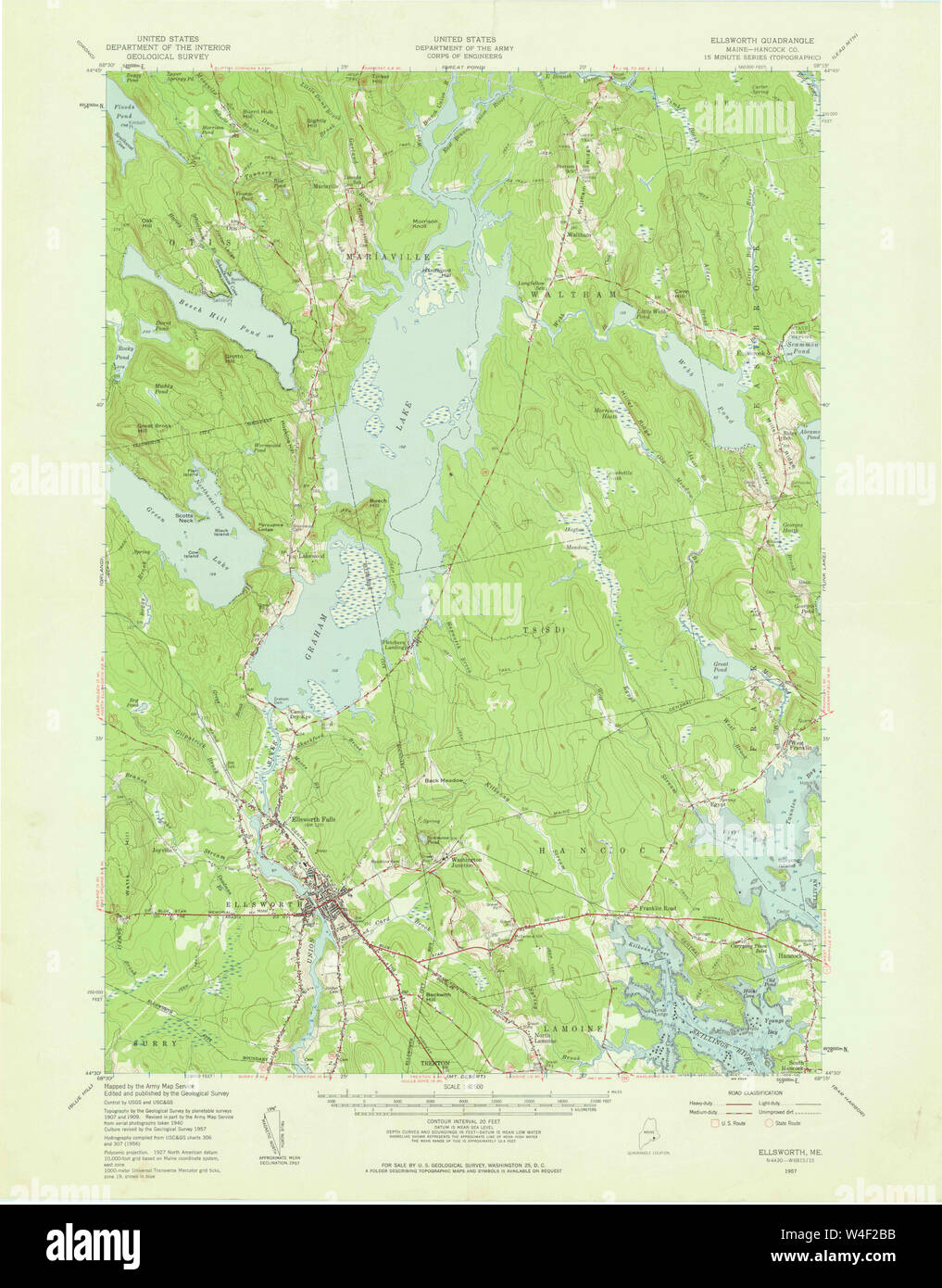 Maine USGS Historical Map Ellsworth 306554 1957 62500 Restoration Stock