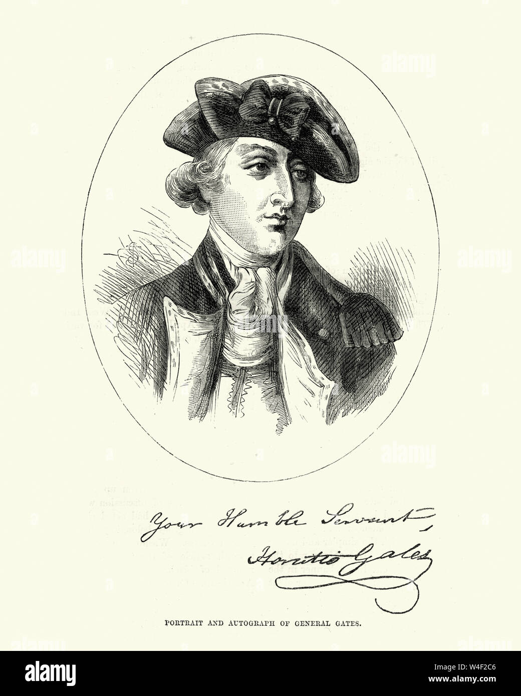 Vintage engraving of Horatio Gates a retired British soldier who served as an American general during the Revolutionary War. Stock Photo
