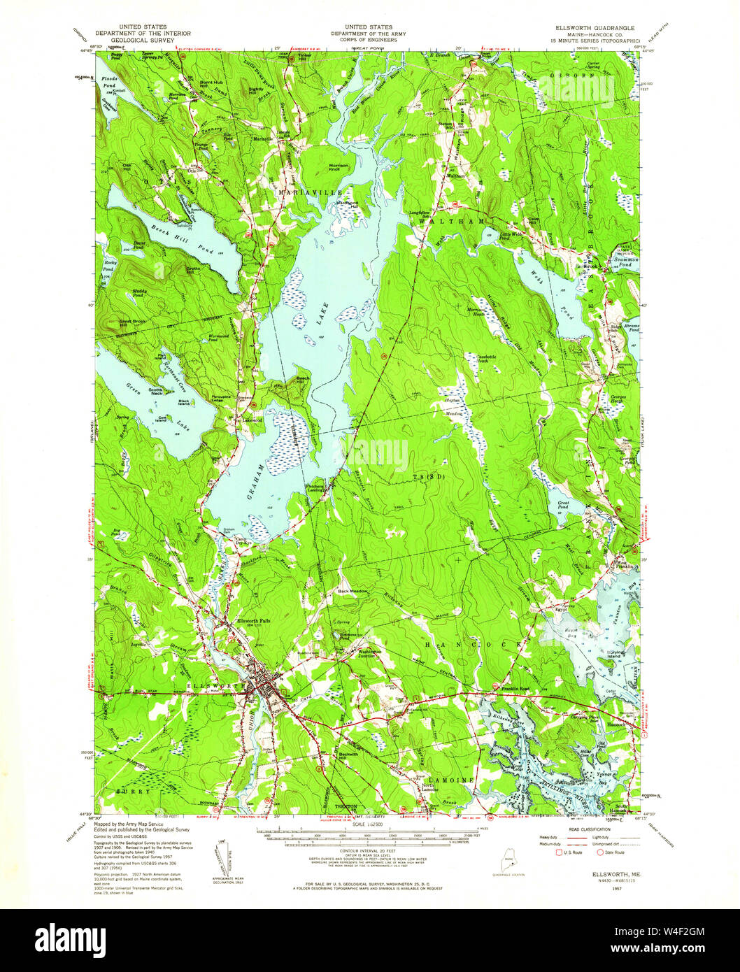 Maine USGS Historical Map Ellsworth 460384 1957 62500 Restoration Stock