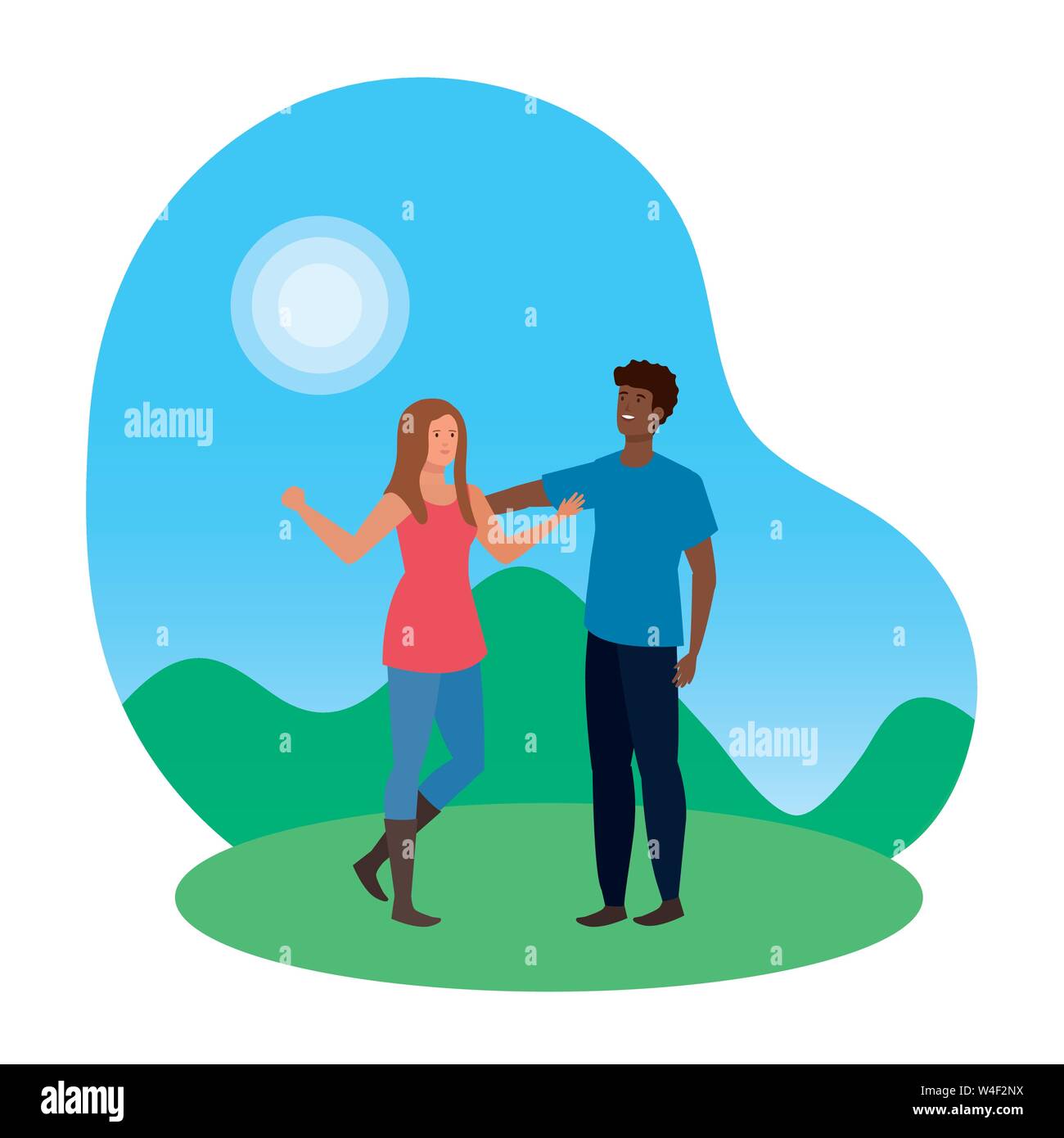 young interracial lovers couple in the landscape Stock Vector Image ...