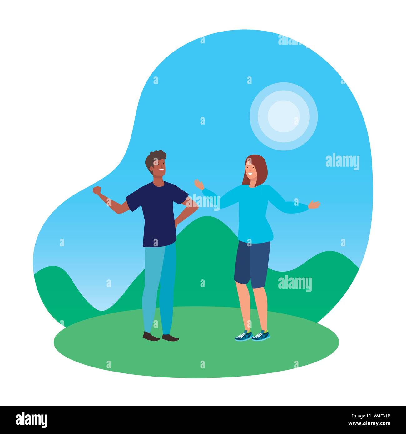 young interracial lovers couple in the landscape Stock Vector Image ...
