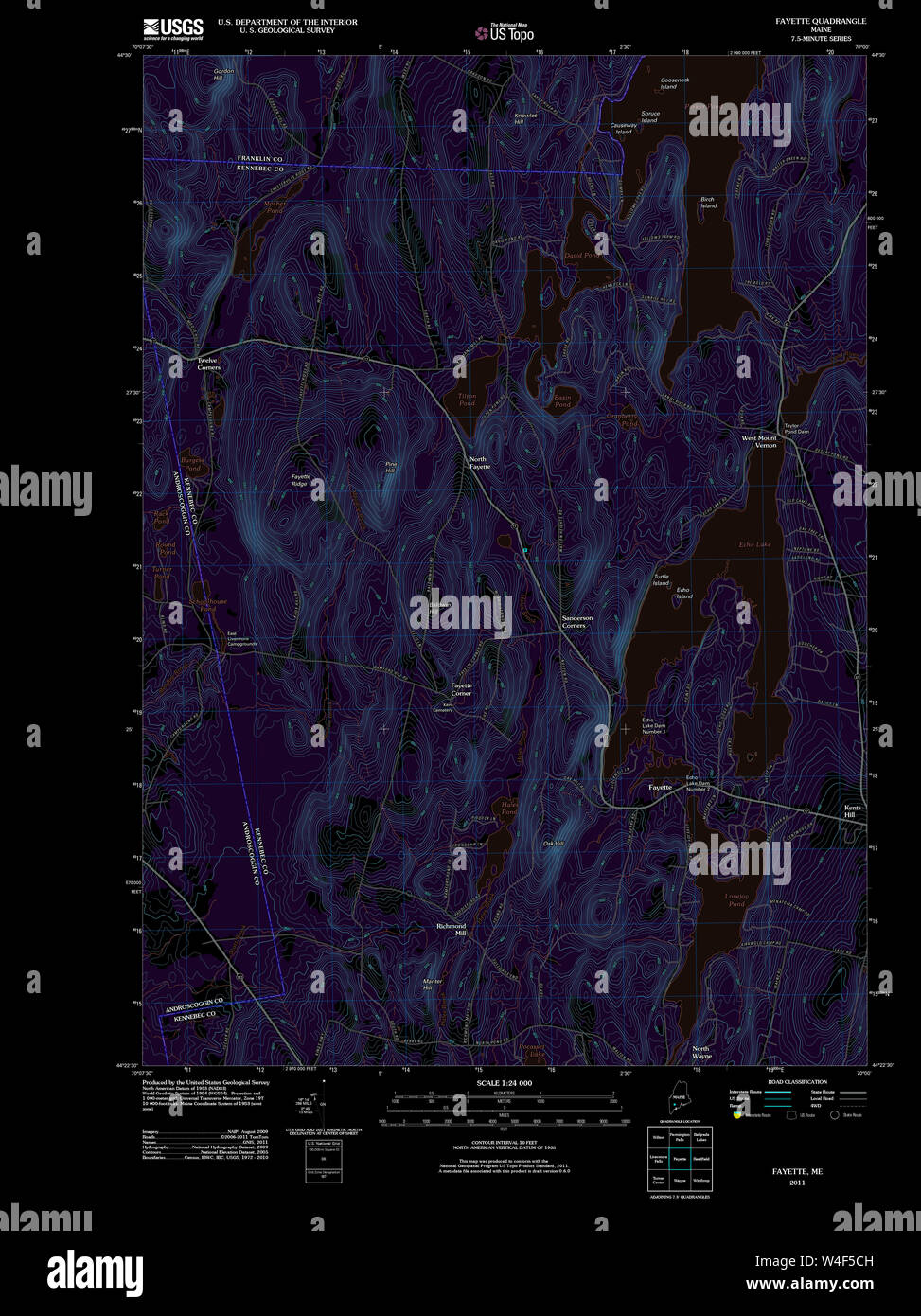Maine USGS Historical Map Fayette 20110829 TM Inversion Restoration Stock Photo Alamy