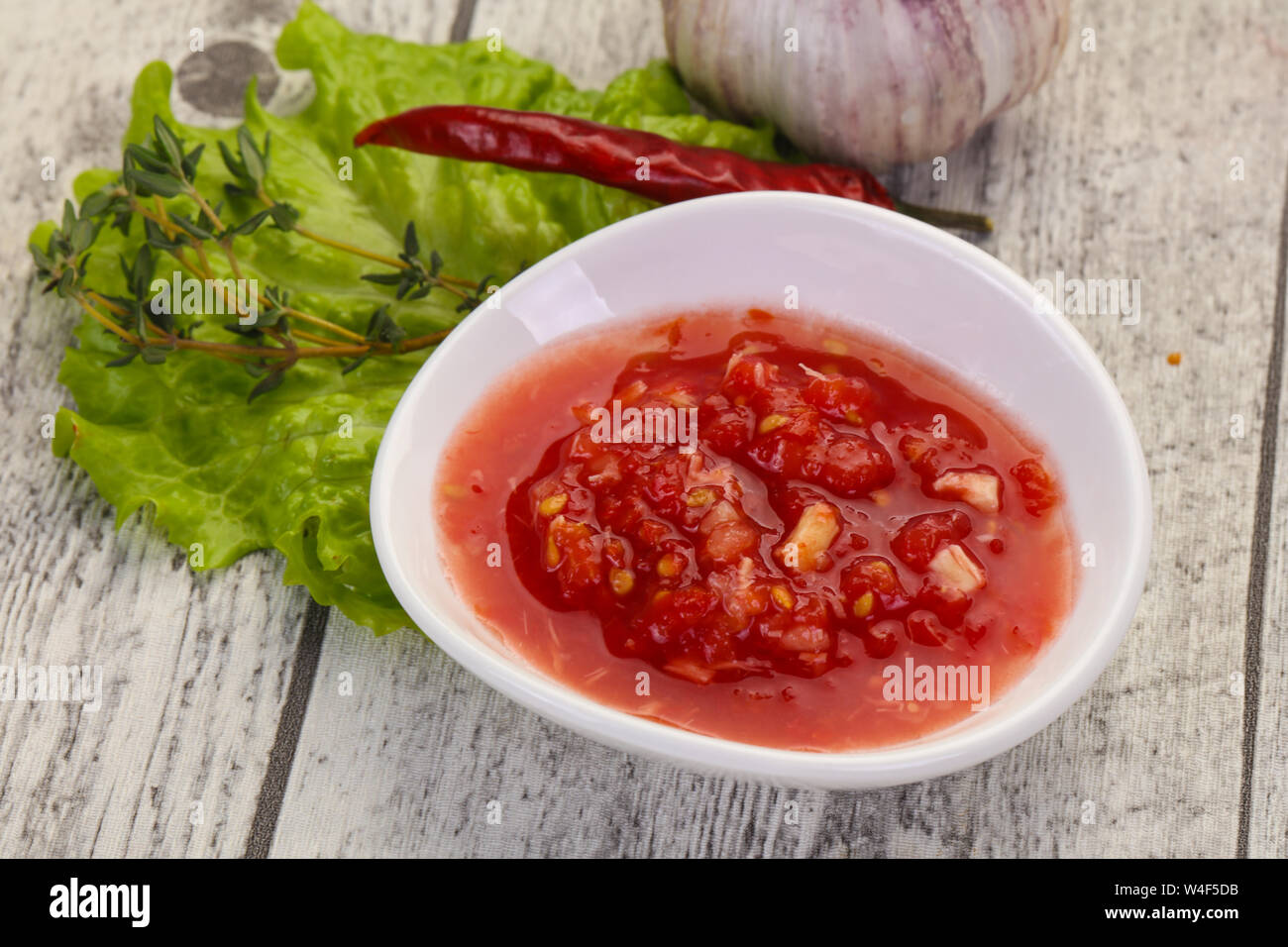 Spicy tomato, horse radish and garlic sauce Stock Photo Alamy