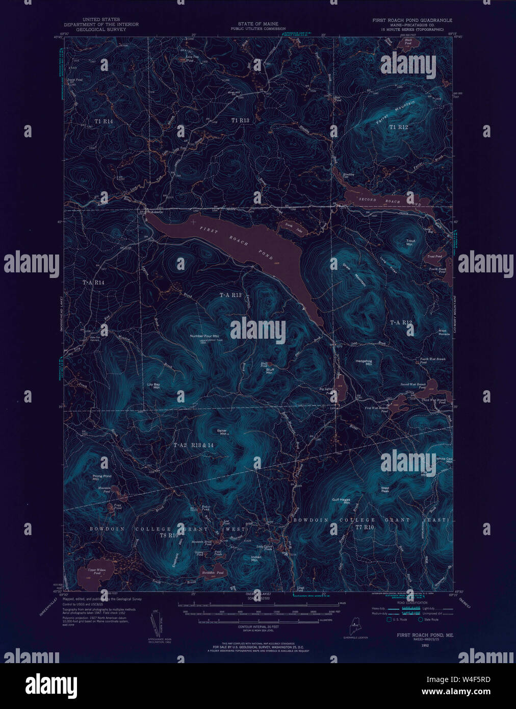 Maine USGS Historical Map First Roach Pond 306560 1952 62500 Inversion