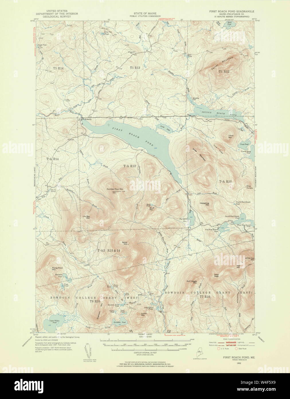 Maine USGS Historical Map First Roach Pond 306560 1952 62500 Restoration Stock Photo Alamy