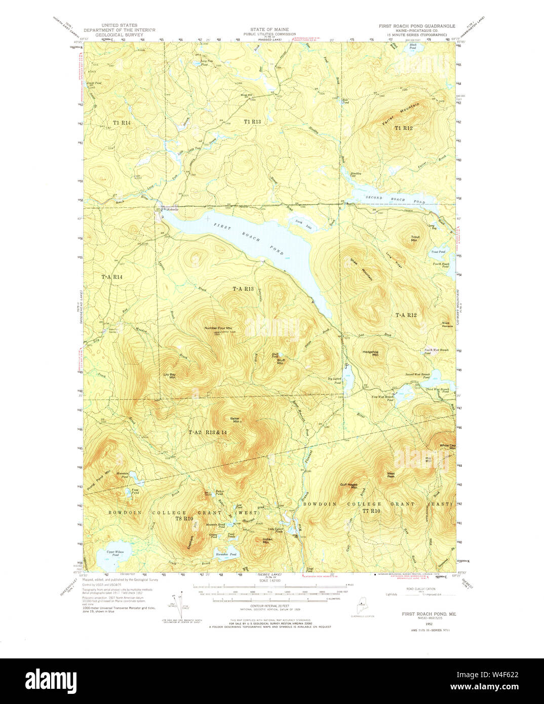 Maine USGS Historical Map First Roach Pond 460392 1952 62500
