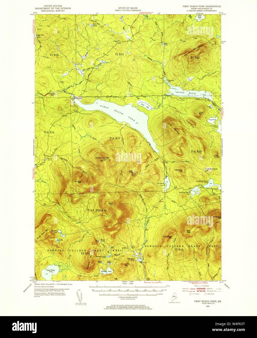 Maine USGS Historical Map First Roach Pond 460394 1952 62500 Restoration Stock Photo Alamy