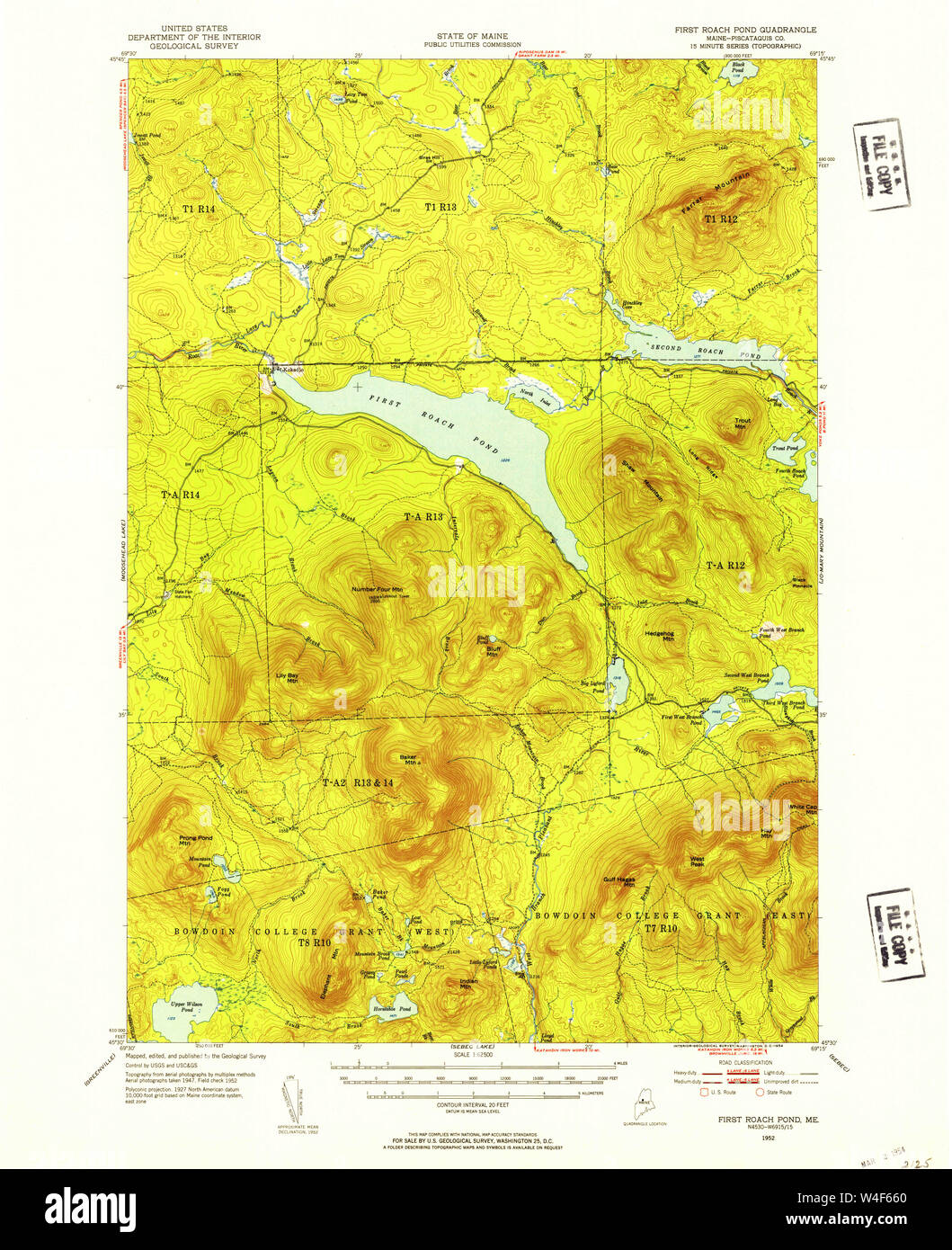 Maine USGS Historical Map First Roach Pond 460395 1952 62500