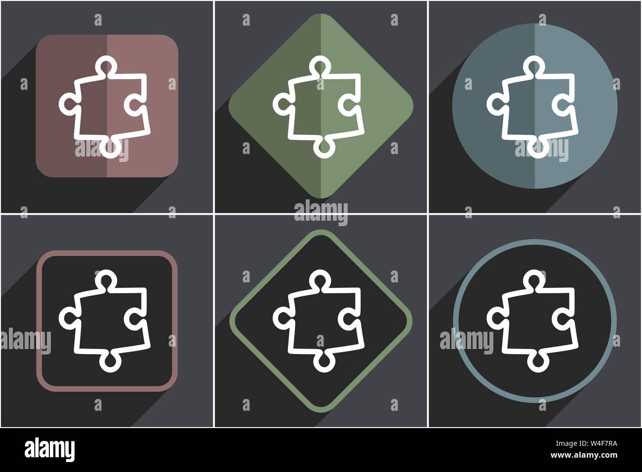 Puzzle flat vector icons set Stock Vector