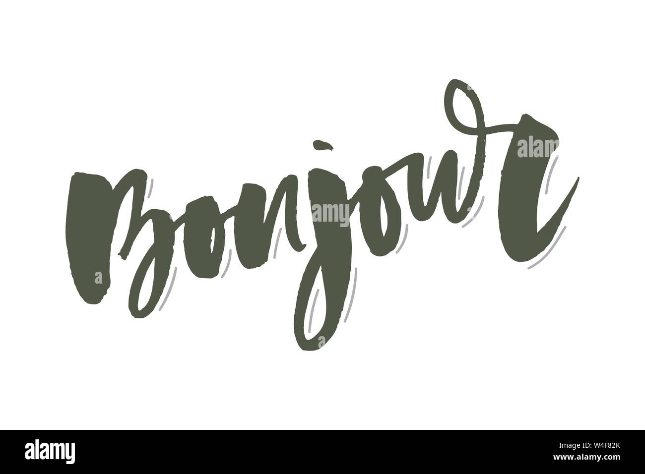 Bonjour Script Vector poster calligraphy with Bonjour translation: Hello phrase ...