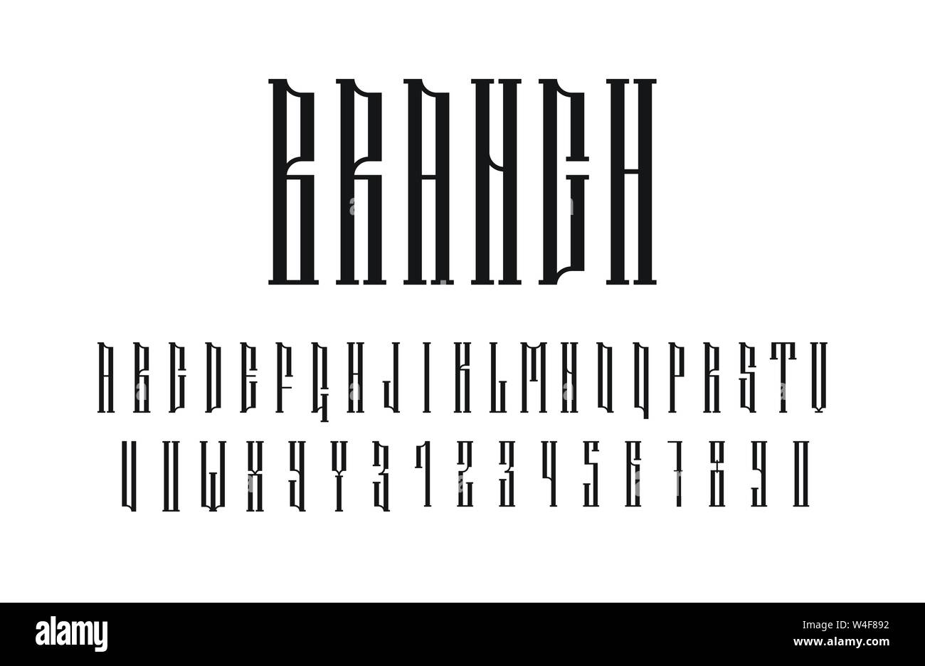 Ethnic vector serif font. Authentic slavic stylized alphabet bold symbols. Stock Vector