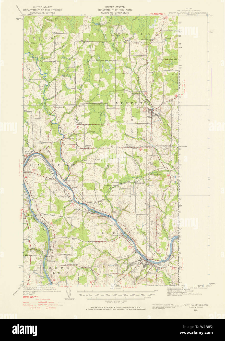 Maine USGS Historical Map Fort Fairfield 306566 1951 62500 Restoration