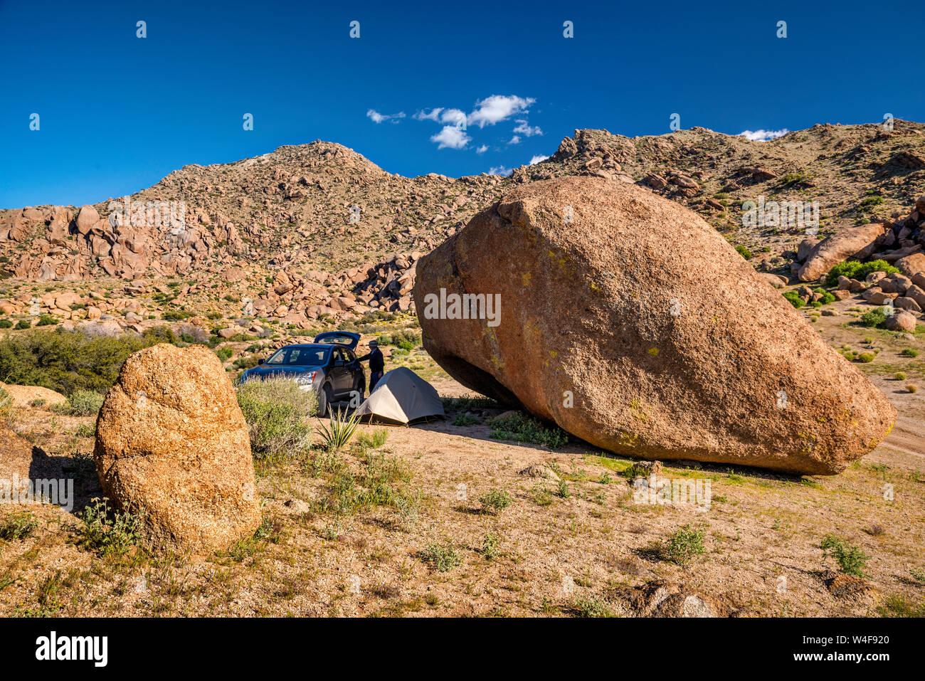 Camping at huge boulder in Gold Butte, former miners town, Gold Butte