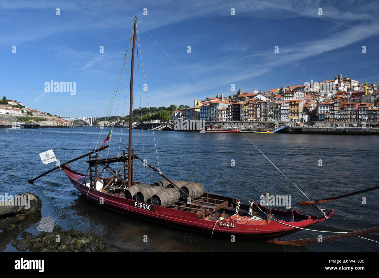 rabelo;port wine boat;vila nova de gaia;river douro;porto;portugal Stock Photo