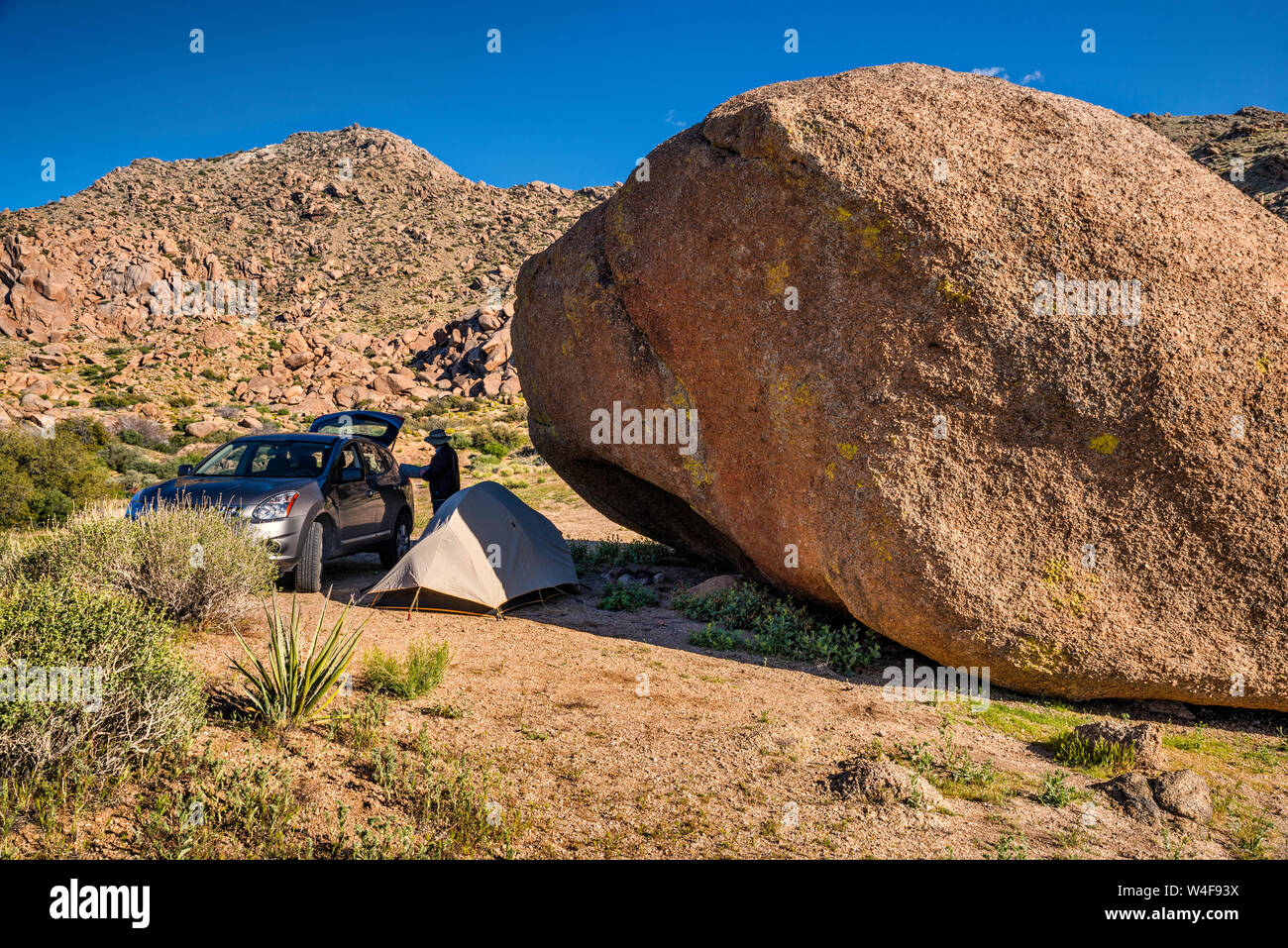 Camping at huge boulder in Gold Butte, former miners town, Gold Butte