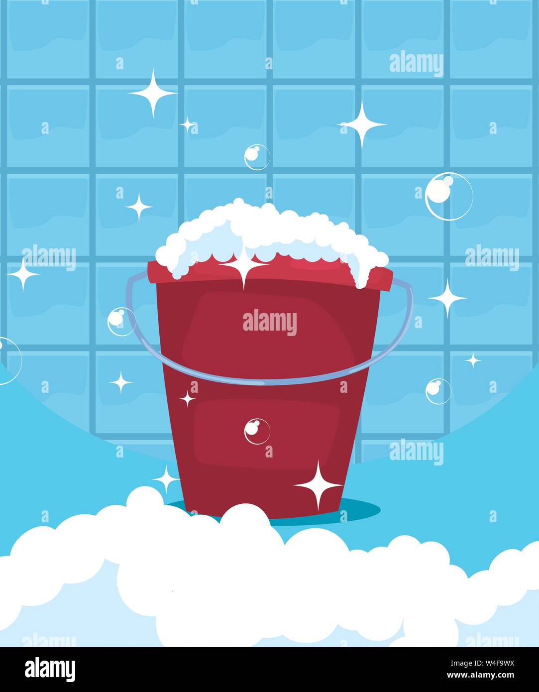 bucket bubbles cleaning products and supplies vector illustration Stock