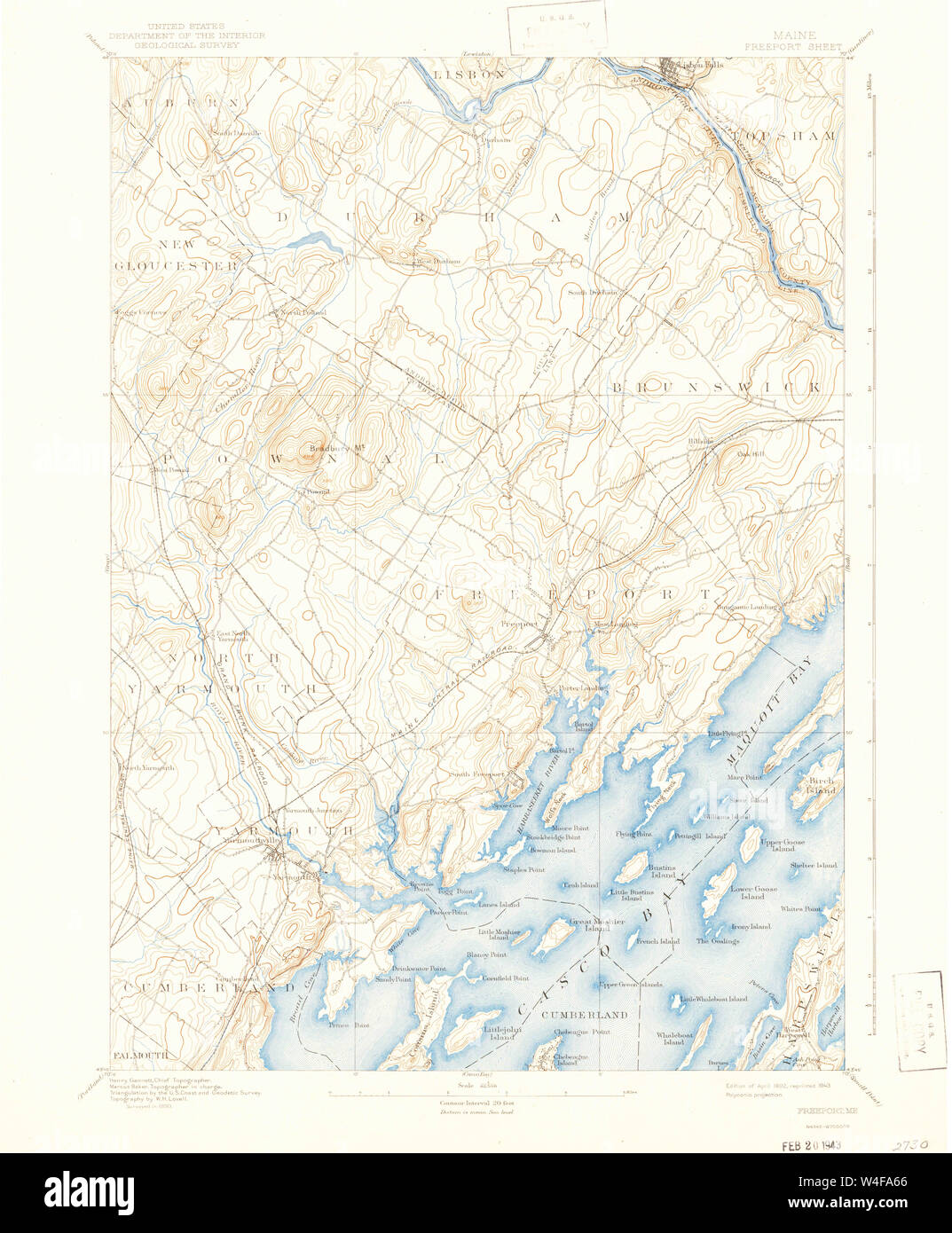 Maine USGS Historical Map Freeport 460411 1892 62500 Restoration Stock