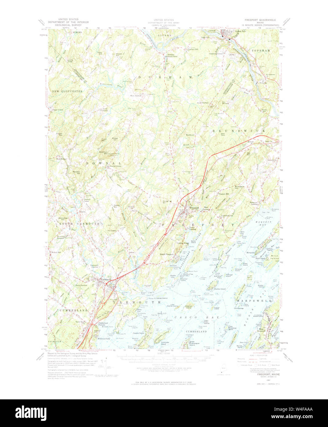 Maine USGS Historical Map Freeport 460414 1957 62500 Restoration Stock