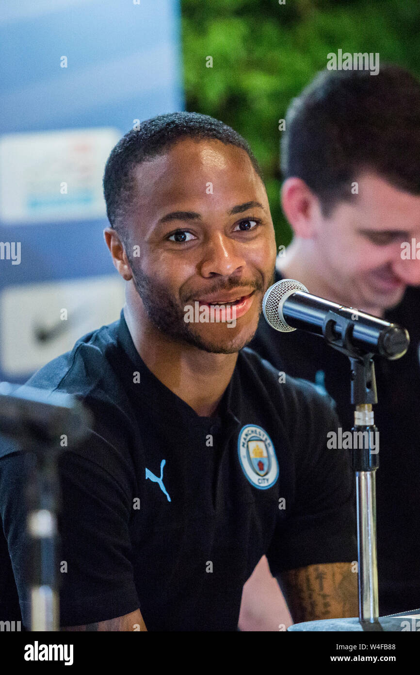 Hong Kong, China. 23rd July, 2019. Premier League club Manchester CityÕs star player Raheem Sterling (pictured) and Manager Pep Guardiola meet the Chinese media at the Grand Hyatt Wan Chai. Credit: Hong Kong Photo News Alamy Live News Stock Photo