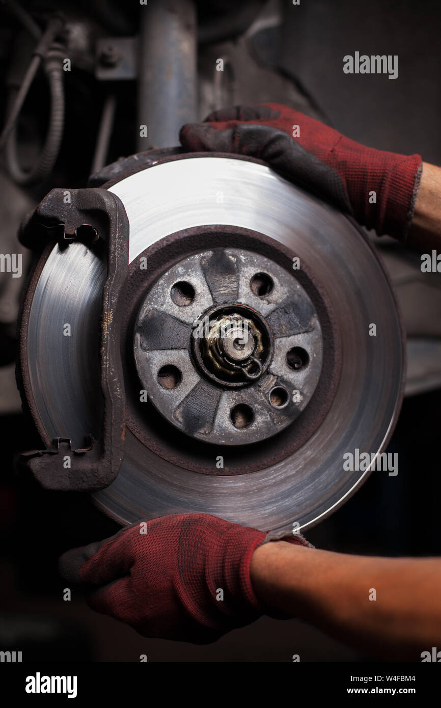 Repairing brakes on car Stock Photo Alamy