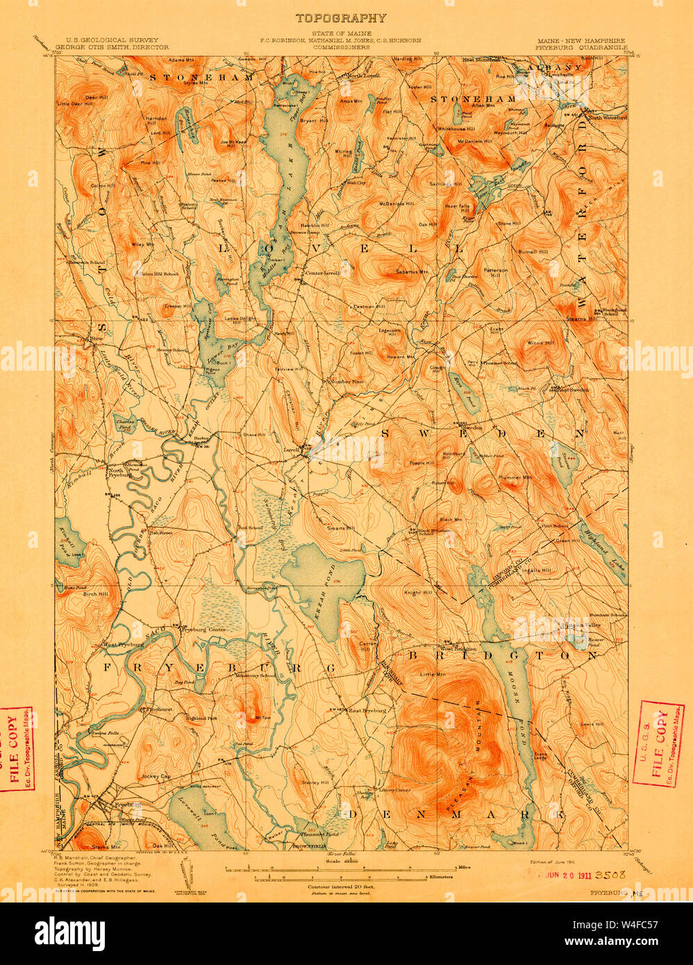 Maine USGS Historical Map Fryeburg 807505 1911 62500 Restoration Stock