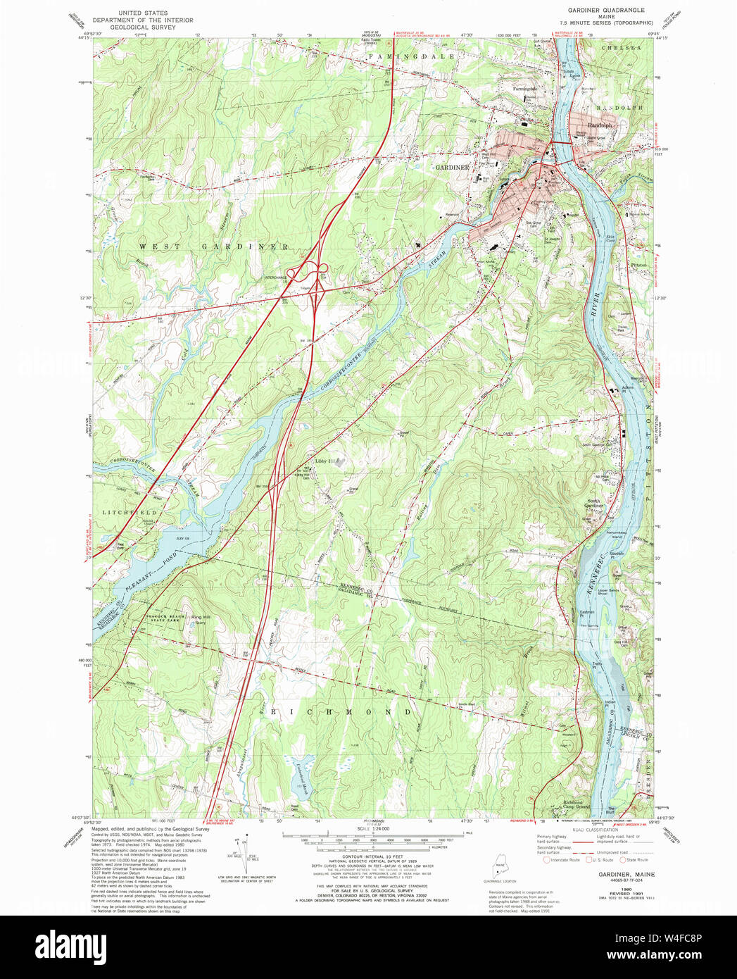 Maine USGS Historical Map Gardiner 105153 1980 24000 Restoration Stock