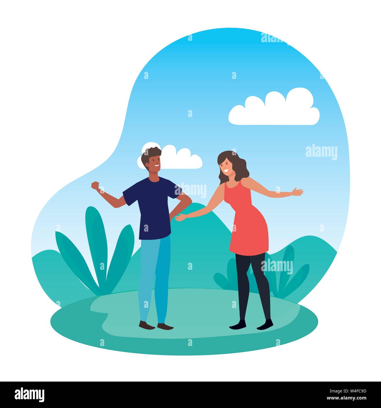 young interracial lovers couple in the landscape Stock Vector Image ...