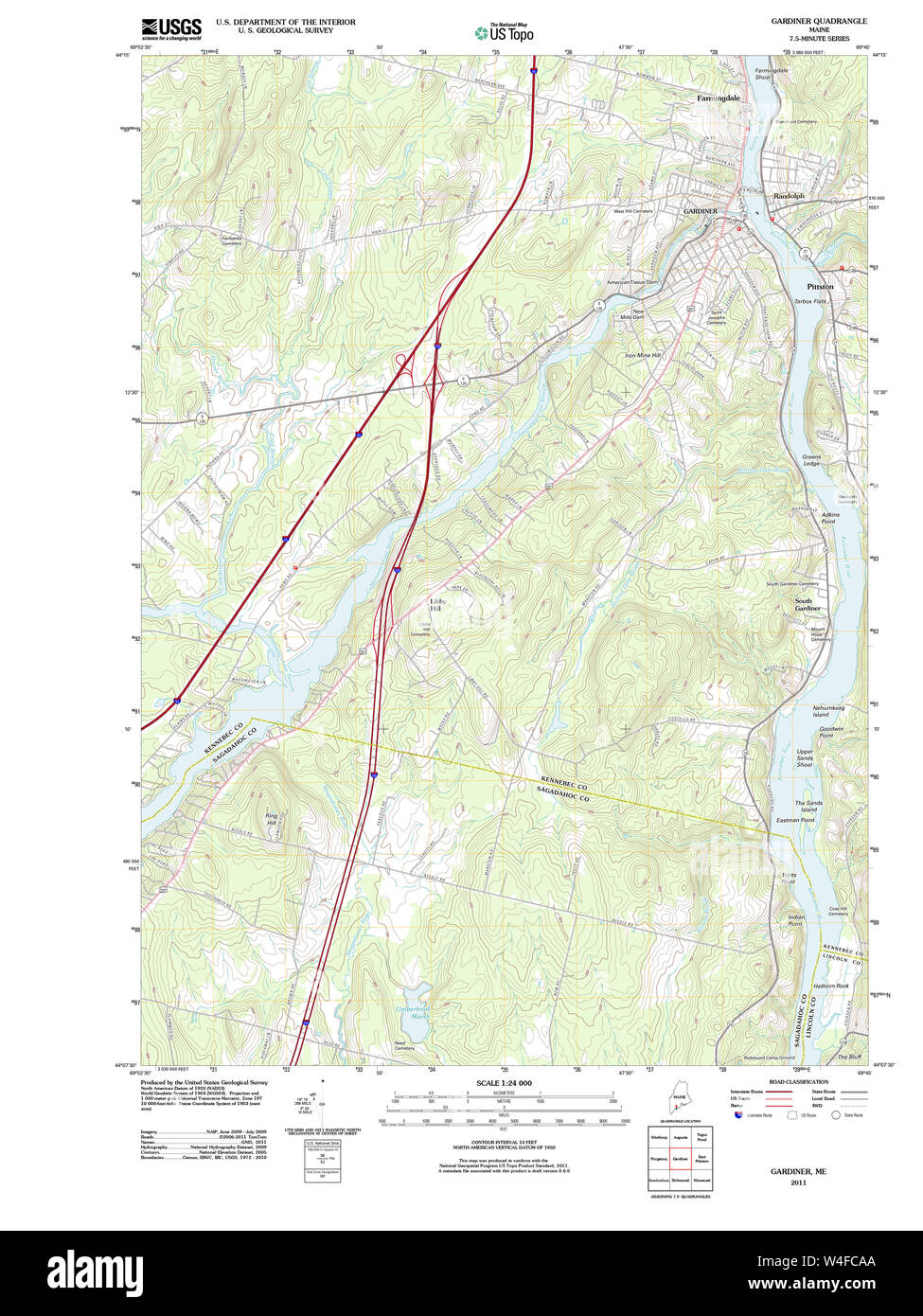 Maine USGS Historical Map Gardiner 20110906 TM Restoration Stock Photo
